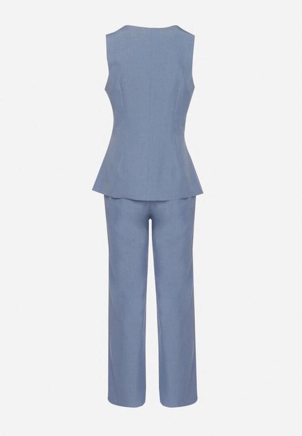 Born2be - Niebieski Komplet w Stylu Garniturowym z Kamizelką i Klasycznymi Spodniami Ronthia. Kolor: niebieski