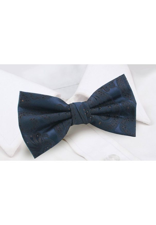 Męska Mucha (Poszetka w Zestawie) - Chattier - Granat, Delikatny Wzór. Kolor: niebieski. Styl: sportowy, elegancki