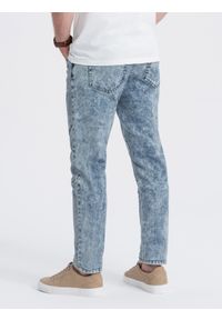 Ombre Clothing - Spodnie męskie jeansowe slim fit z przeszyciem na kolanach - niebieskie V1 OM-PADP-0109 - XXL. Kolor: niebieski. Materiał: jeans. Wzór: aplikacja #3