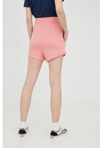 Fila szorty damskie kolor różowy gładkie high waist. Stan: podwyższony. Kolor: różowy. Materiał: dzianina. Wzór: gładki #4