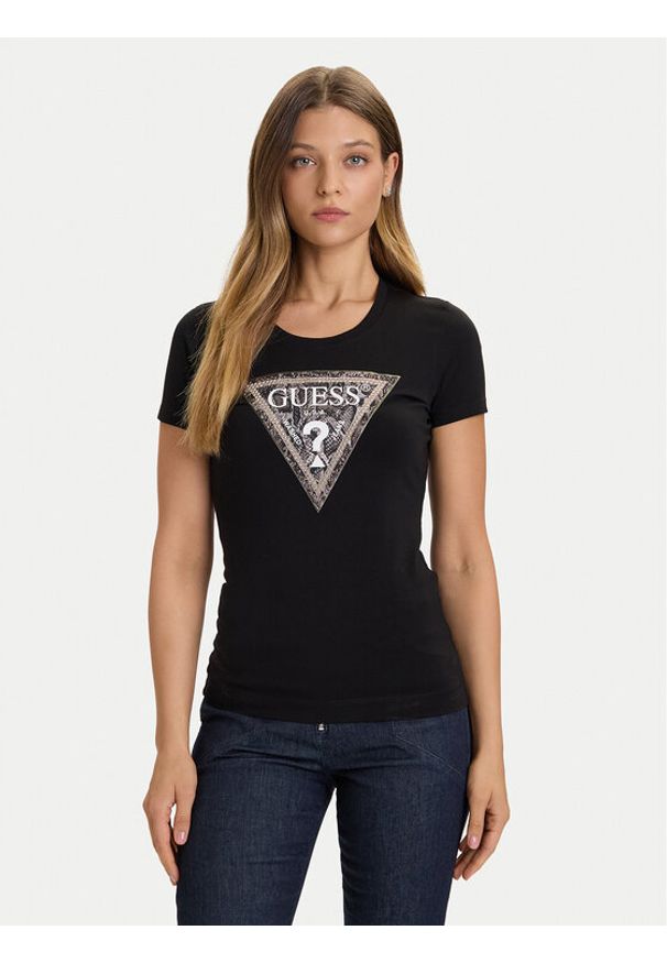 Guess T-Shirt W5BI15 J1314 Czarny Slim Fit. Kolor: czarny. Materiał: bawełna