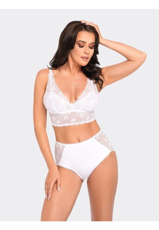 Figi Model BBL 190 White - Babell. Stan: podwyższony. Materiał: bawełna, koronka, elastan. Wzór: koronka