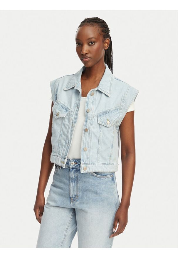 BOSS Kamizelka C Vest 1.0 50561036 Niebieski jasny Boxy Fit. Kolor: niebieski. Materiał: bawełna