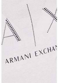 Armani Exchange - Top. Kolor: biały. Materiał: dzianina. Wzór: nadruk