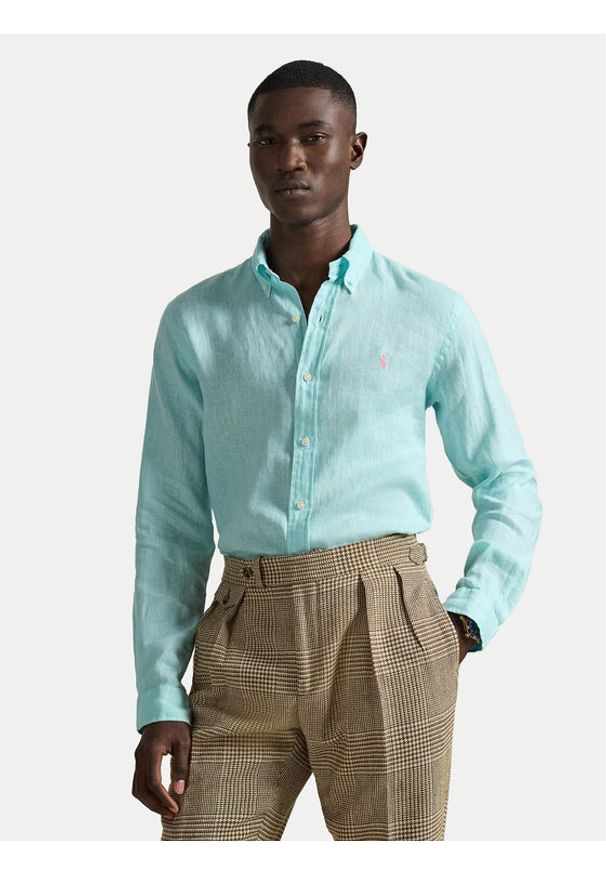 Polo Ralph Lauren Koszula 710968915501 Turkusowy Regular Fit. Typ kołnierza: polo. Kolor: turkusowy. Materiał: len