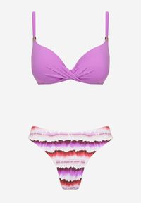 Renee - Fioletowo-Różowe Bikini Majtki Figi Ozdobione Nadrukiem i Biustonosz Natinalia. Kolor: fioletowy. Wzór: aplikacja, nadruk #4