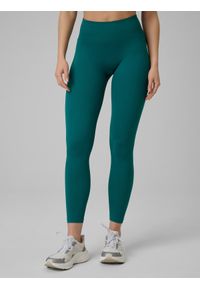4f - 4F Legginsy treningowe bezszwowe damskie - turkusowe M/L. Stan: podwyższony. Kolor: turkusowy. Materiał: włókno, dzianina. Długość: długie. Wzór: prążki, gładki #2