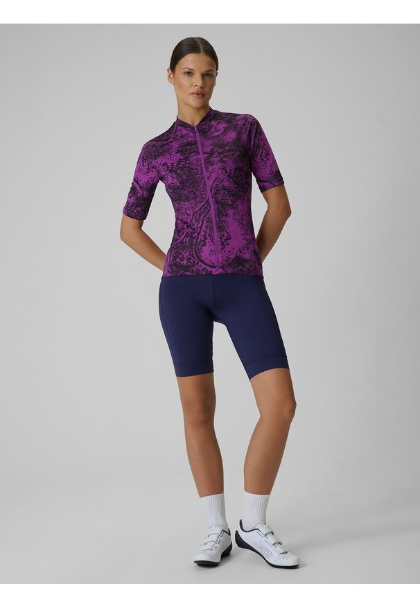 4f - 4F Spodenki kolarskie z żelową wkładką damskie - granatowe XS. Stan: podwyższony. Kolor: niebieski. Materiał: włókno, materiał. Długość: długie. Sport: kolarstwo