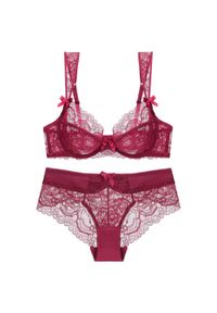Intica - Komplet koronkowej bielizny ażurowej regulowane ramiączka Maxine. Kolor: czerwony. Materiał: koronka. Wzór: ażurowy