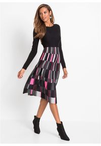 bonprix - Rozkloszowana sukienka dzianinowa żakardowa. Kolor: szary. Materiał: dzianina, żakard #2