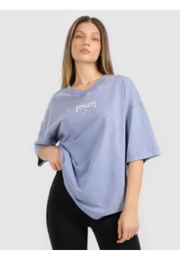 4f - 4F T-shirt oversize z nadrukiem damski - granatowy M. Okazja: na co dzień. Typ kołnierza: dekolt w serek. Kolor: niebieski. Materiał: dzianina, materiał. Długość rękawa: krótki rękaw. Długość: krótkie. Wzór: nadruk. Styl: casual, sportowy, vintage