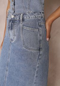 Renee - Niebieska Spódnica Jeansowa Midi z Wysokim Stanem Zakila. Stan: podwyższony. Kolor: niebieski. Materiał: jeans #3