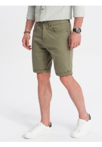 Ombre Clothing - Szorty męskie CHINO - khaki V14 - Rozmiar: L. Okazja: na co dzień. Kolor: brązowy. Materiał: elastan, bawełna. Długość: krótkie. Styl: casual #1