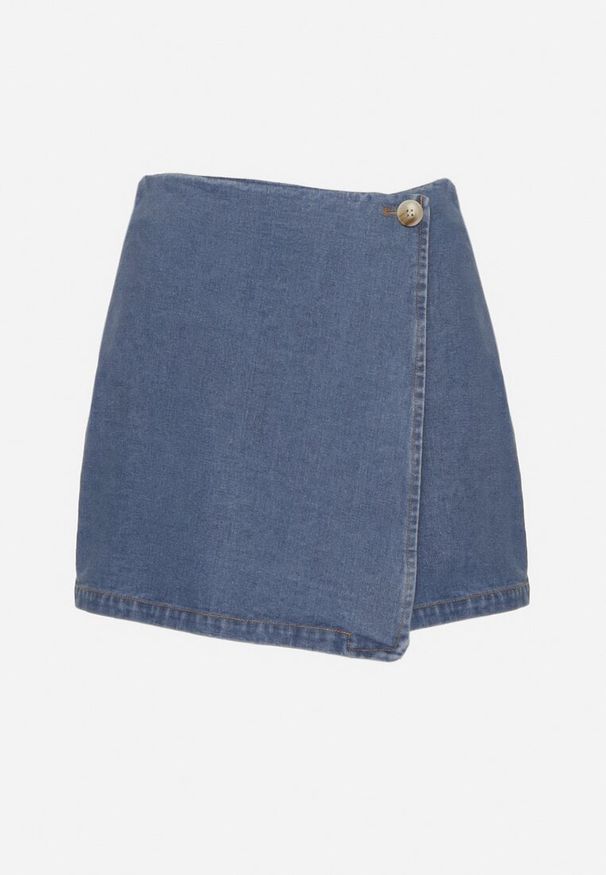 Born2be - Niebieskie Bawełniane Jeansowe Spódnico-Szorty z Zakładką Rinaletia. Okazja: na co dzień, na spacer. Stan: podwyższony. Kolor: niebieski. Materiał: jeans, bawełna. Sezon: lato. Styl: klasyczny, casual