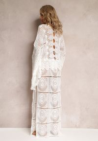 Renee - Biała Szydełkowa Sukienka Maxi z Wycięciami i Wiązaniem Upenna. Kolor: biały. Materiał: bawełna, tkanina. Wzór: aplikacja. Styl: elegancki. Długość: maxi #5
