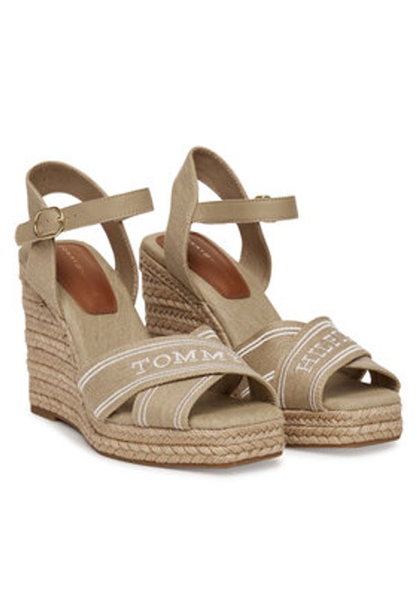 TOMMY HILFIGER - Tommy Hilfiger Espadryle Tommy Hilfiger Espad High Wedge FW0FW08668 Beżowy. Kolor: beżowy. Materiał: materiał