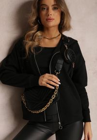 Renee - Czarna Bluza z Kapturem i Suwakiem Oversize Des. Typ kołnierza: kaptur. Kolor: czarny. Materiał: polar, dzianina. Długość rękawa: długi rękaw. Długość: długie. Sezon: zima, jesień. Styl: sportowy #3
