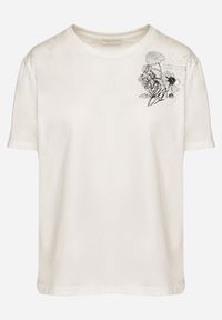 Born2be - Biały T-shirt z Bawełny Zdobiony Nadrukiem z Cyrkoniami Telerea. Okazja: na co dzień. Kolor: biały. Materiał: bawełna. Wzór: aplikacja, nadruk. Styl: klasyczny, elegancki, casual #4