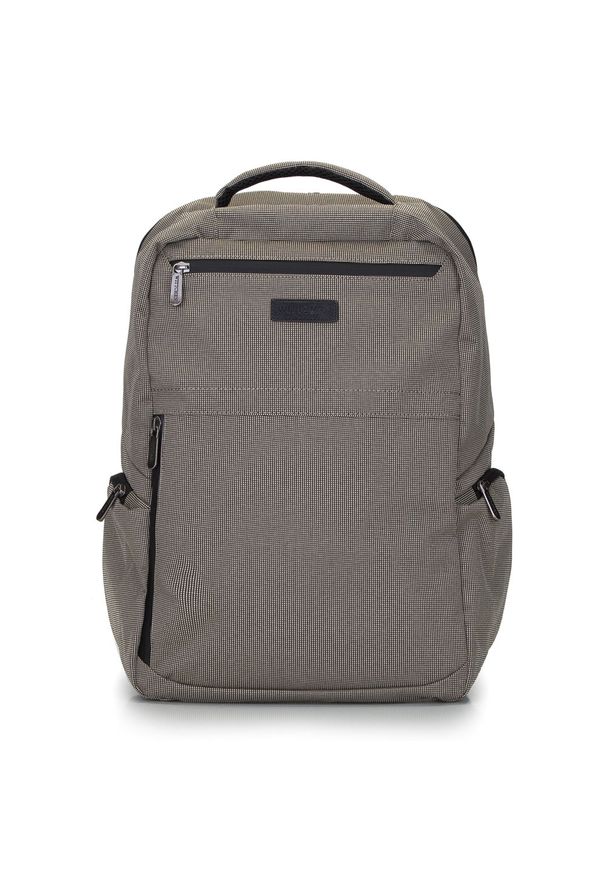 Wittchen - Męski plecak na laptopa 15,6” z boczną kieszenią. Kolor: wielokolorowy, beżowy, czarny. Materiał: poliester. Styl: klasyczny, casual