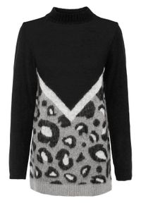 Sweter w cętki leoparda bonprix jasnoszary melanż - czarny. Kolor: szary. Materiał: materiał, akryl, poliamid. Wzór: melanż. Sezon: jesień #1