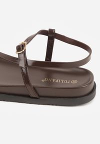 Renee - Brązowe Sandały Japonki na Palec na Platformie z Metaliczną Ozdobą Rinevia. Kolor: brązowy. Materiał: jeans. Wzór: aplikacja. Sezon: lato. Obcas: na platformie. Styl: elegancki #3