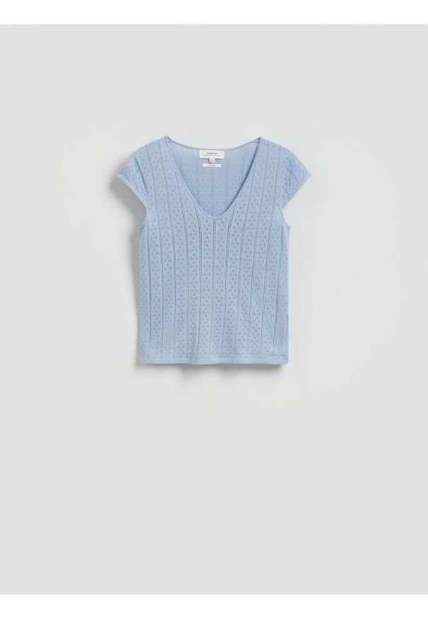 Reserved - T-shirt z modalem - jasnoniebieski. Kolor: niebieski. Materiał: bawełna