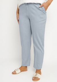 Born2be - Niebieskie Spodnie z Lnem i Elastyczną Gumką w Pasie Nativena. Okazja: na co dzień. Kolekcja: plus size. Kolor: niebieski. Materiał: len. Styl: casual