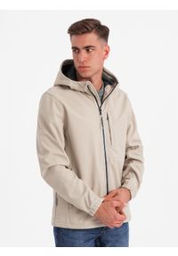 Ombre Clothing - Męska kurtka SOFTSHELL z polarowym środkiem - piaskowy V4 - Rozmiar: XL. Materiał: softshell, polar #1