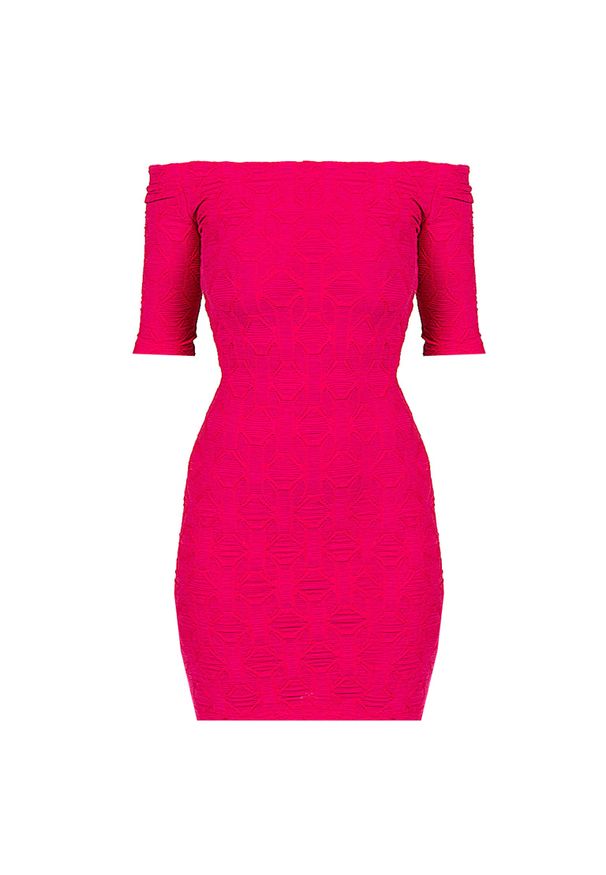 Pinko Sukienka Africo | 1G17DL Y7XA | Africo | Kobieta | Różowy. Typ kołnierza: dekolt hiszpanka. Kolor: różowy. Materiał: bawełna, elastan, wiskoza. Długość rękawa: krótki rękaw. Wzór: aplikacja. Typ sukienki: dopasowane. Długość: mini