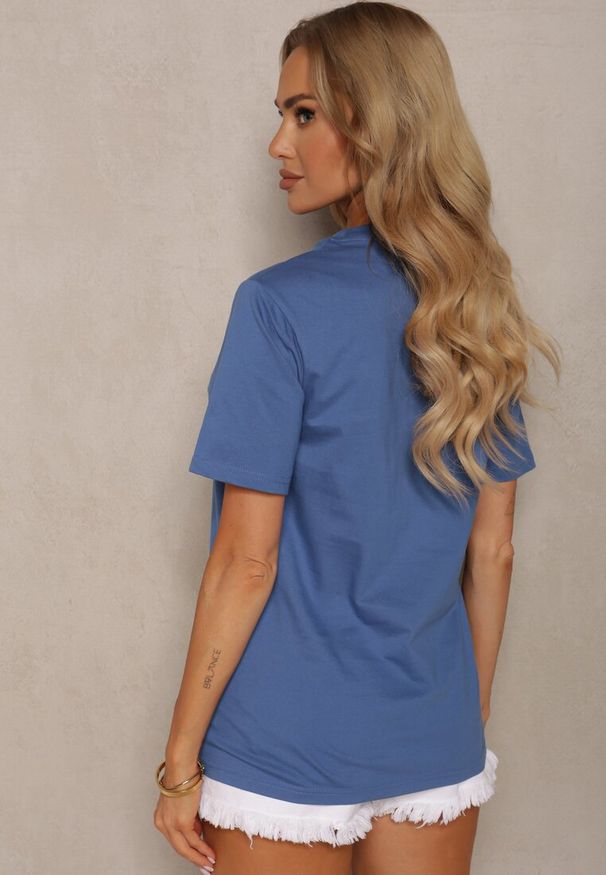 Renee - Niebieska T-shirt Koszulka z Bawełny Delestina. Okazja: na co dzień. Kolor: niebieski. Materiał: bawełna. Styl: elegancki, casual
