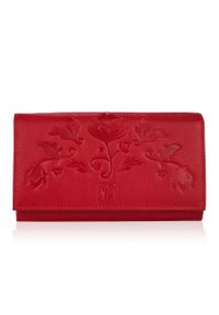 Portfel skórzany czerwony PAOLO PERUZZI T-45-RD. Kolor: czerwony. Materiał: skóra. Wzór: kwiaty #1