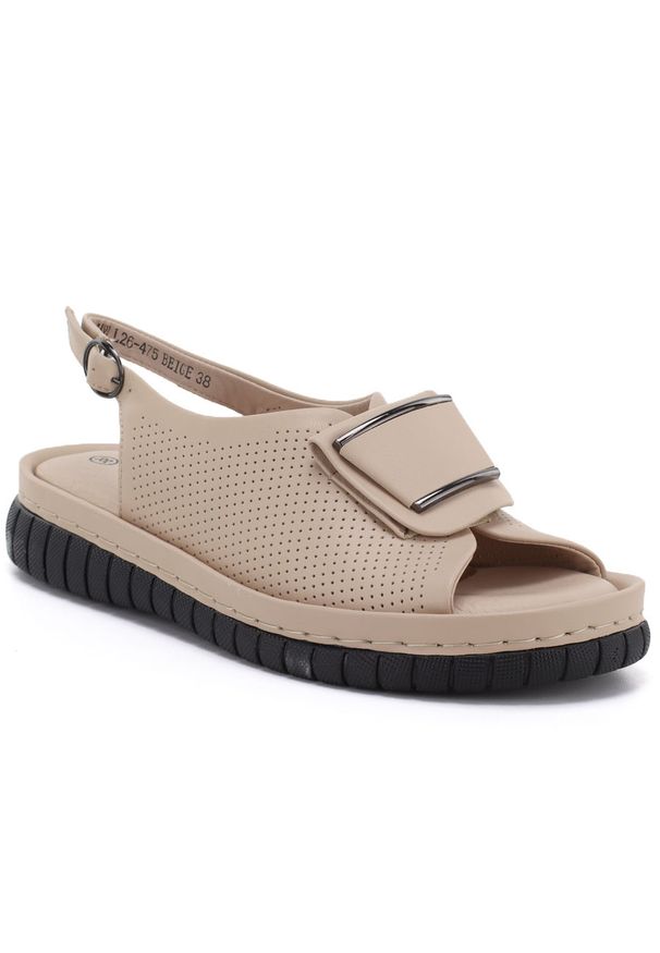 Skórzane sandały damskie ażurowe beżowe T.Sokolski L26-475. Kolor: beżowy. Materiał: skóra. Wzór: ażurowy