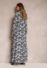 Renee - Granatowa Sukienka Koszulowa w Roślinny Wzór Bahi. Kolor: niebieski. Materiał: tkanina. Sezon: wiosna, jesień. Typ sukienki: koszulowe #4