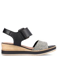 Skórzane komfortowe sandały na koturnie na rzep Remonte D6453-01 czarne. Zapięcie: rzepy. Kolor: czarny. Materiał: skóra. Obcas: na koturnie #3