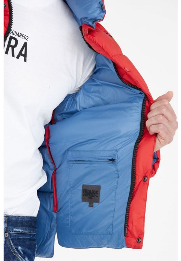 Blauer USA - BLAUER Czerwona puchowa kurtka męska FLETCHER, Rozmiar XL. Kolor: czerwony. Materiał: puch