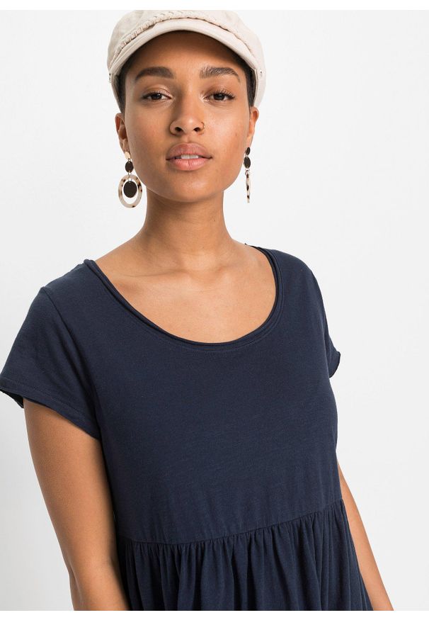 bonprix - Sukienka shirtowa z bawełny organicznej. Kolekcja: petite. Kolor: niebieski. Materiał: bawełna. Długość: maxi