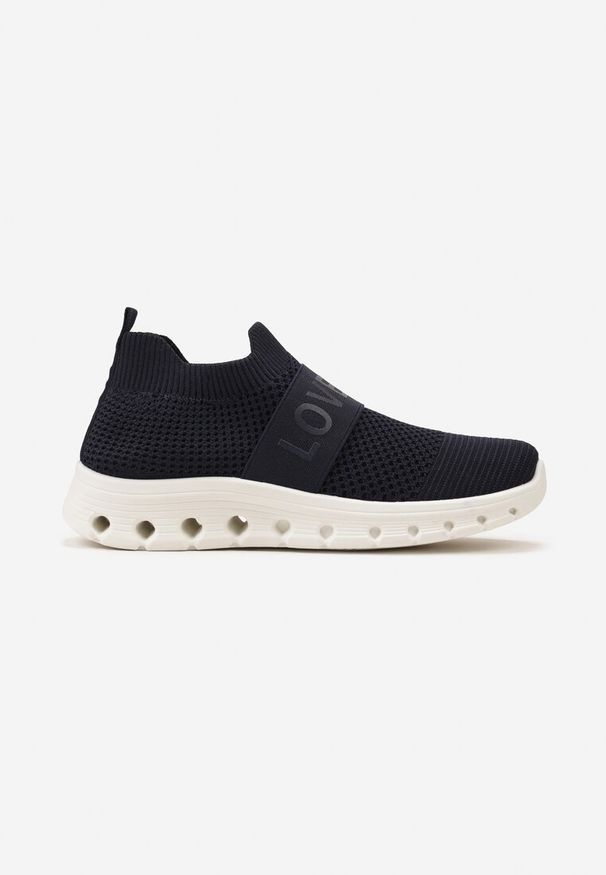 Born2be - Granatowe Buty Sportowe ze Skarpetkową Cholewką i Napisem Thirllas. Zapięcie: pasek. Kolor: niebieski. Szerokość cholewki: normalna. Wzór: napisy. Obcas: na płaskiej podeszwie