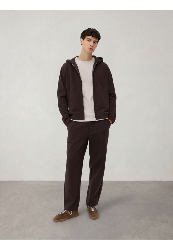 Reserved - Rozpinana bluza z kapturem - brązowy. Kolor: brązowy. Materiał: dzianina, bawełna