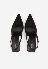 Renee - Czarne Szpilki Slingback VICES z Imitacji Zamszu z Prostokątną Klamerką Natuma. Okazja: na co dzień, na randkę, na ślub cywilny, na wesele. Zapięcie: klamry. Kolor: czarny. Materiał: zamsz. Obcas: na szpilce. Styl: casual, elegancki #8