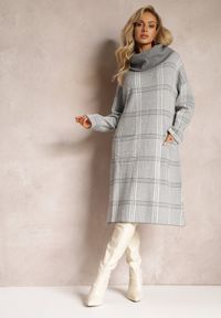 Renee - Szara Sweterkowa Sukienka Oversize z Szerokim Golfem Arnca. Typ kołnierza: golf. Kolor: szary. Materiał: dzianina. Sezon: zima. Typ sukienki: oversize #4
