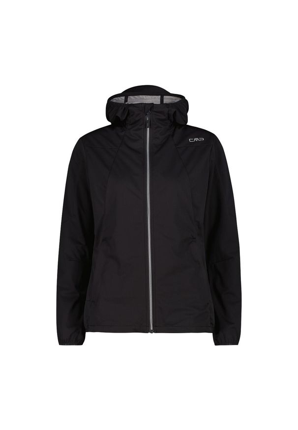 Kurtka damska turystyczna CMP 35A6246. Typ kołnierza: kaptur. Kolor: czarny. Materiał: softshell. Sport: turystyka piesza