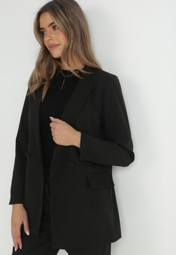 Born2be - Czarna Marynarka Dwurzędowa Mangane. Kolor: czarny. Styl: elegancki, klasyczny