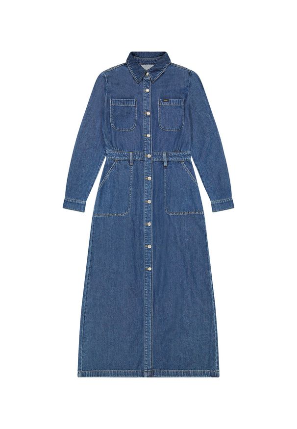 Lee - DAMSKA SUKIENKA JEANSOWA LEE MAXI DENIM UTILITY DRESS TIME OF OUR LIFE 112370993. Materiał: denim, jeans. Długość: maxi