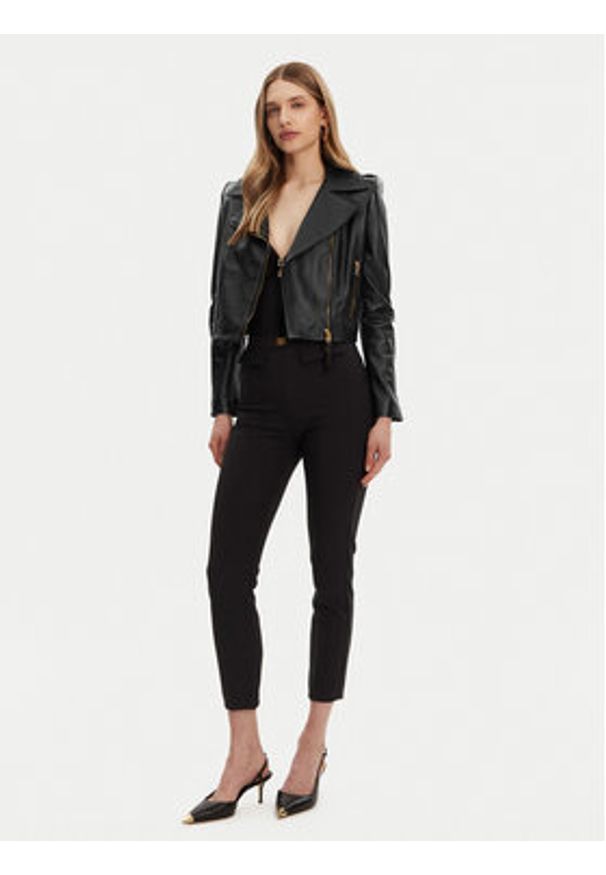 Elisabetta Franchi Kurtka skórzana GD-47Z-51E2-V1200 Czarny Regular Fit. Kolor: czarny. Materiał: skóra