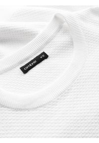 Ombre Clothing - Sweter męski RELAXED FIT z dzianiny o diamentowym splocie – złamana biel V1. Okazja: na co dzień. Materiał: dzianina. Wzór: ze splotem. Styl: klasyczny, casual #6