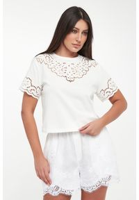 Twinset Milano - T-shirt damski z koronką TWINSET. Materiał: koronka. Wzór: koronka #1