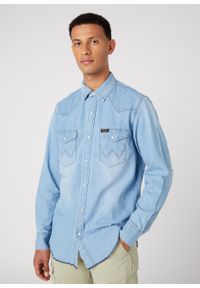 Wrangler - WRANGLER HERITAGE SHIRT MĘSKA KOSZULA JEANSOWA JEANS SUN FADE W5D1EM180. Materiał: jeans #1