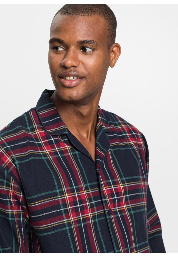 bonprix - Piżama męska z miękkiej flaneli zapinana na guziki. Kolor: niebieski