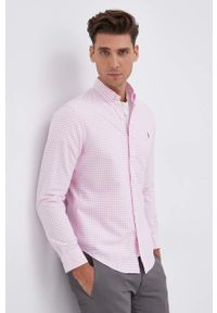 Polo Ralph Lauren Koszula bawełniana męska kolor różowy slim z kołnierzykiem button-down. Typ kołnierza: polo, button down. Kolor: różowy. Materiał: bawełna. Długość rękawa: długi rękaw. Długość: długie. Wzór: aplikacja #3