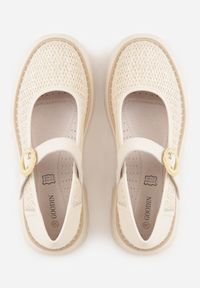 Renee - Beżowe Skórzane Półbuty Mary Jane w Stylu Chunky Zdobione Plecionką Morxina. Zapięcie: klamry. Kolor: beżowy. Materiał: skóra. Szerokość cholewki: normalna. Wzór: aplikacja. Styl: retro #2